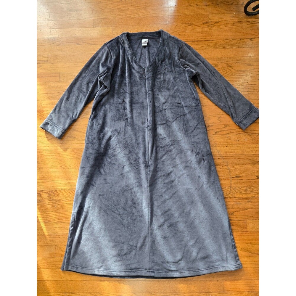Vintage Natori Velour Zip Up House Coat Robe with Pockets Blue/Gray Size Large